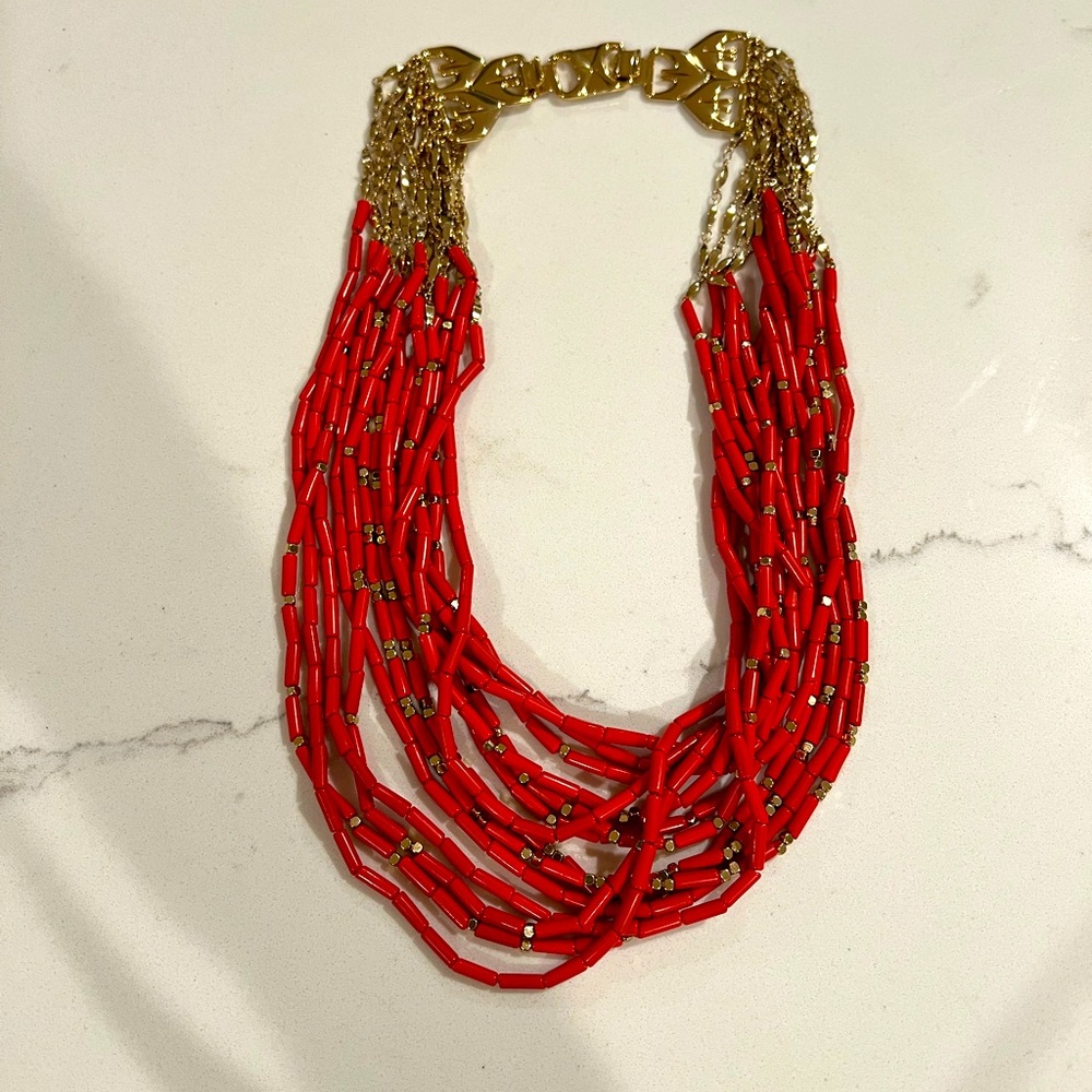 Stella & Dot Coral & Gold Beaded Statement Necklace